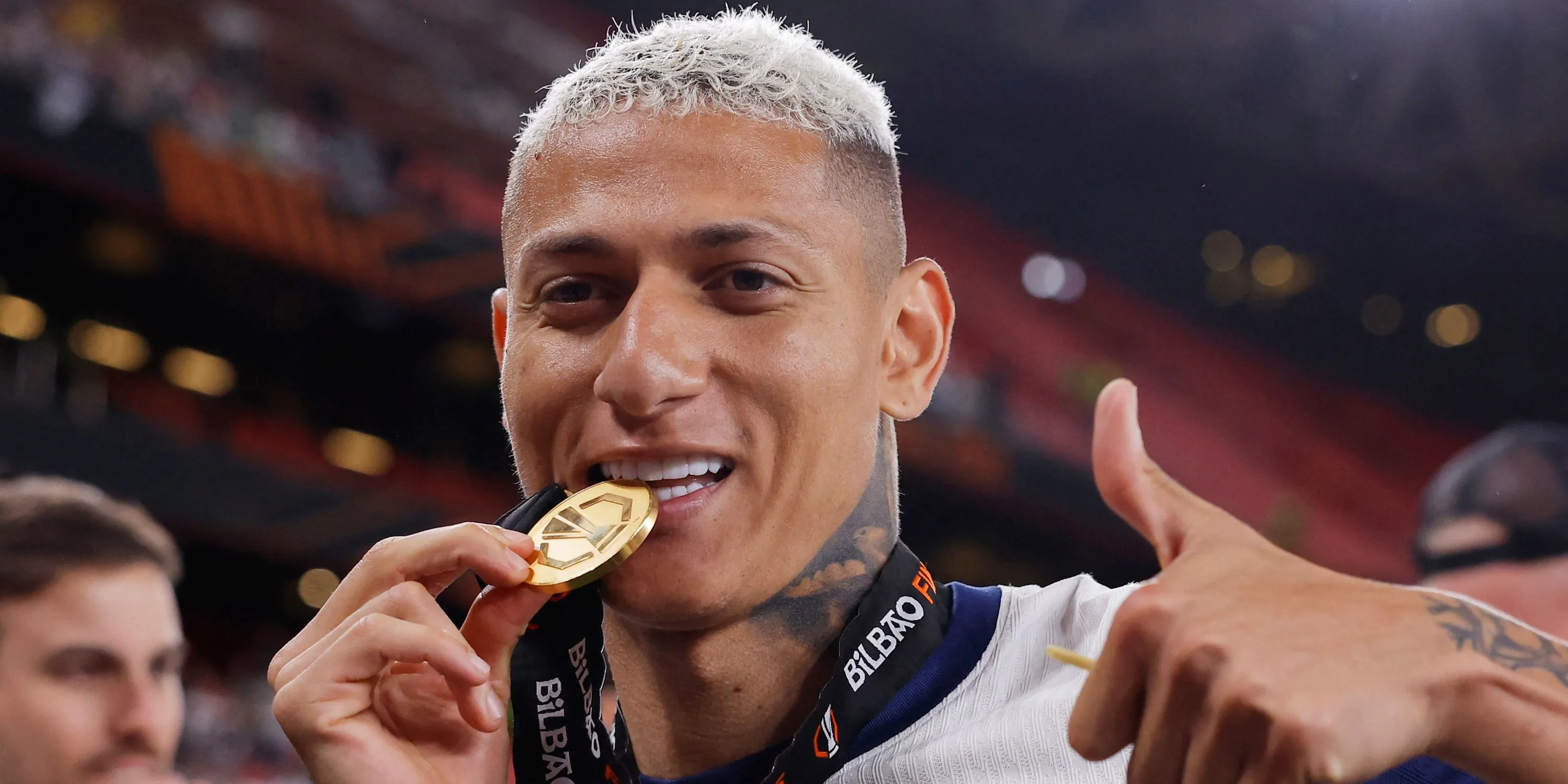 Tiền đạo Richarlison của Tottenham ăn mừng trong trận chung kết Europa League